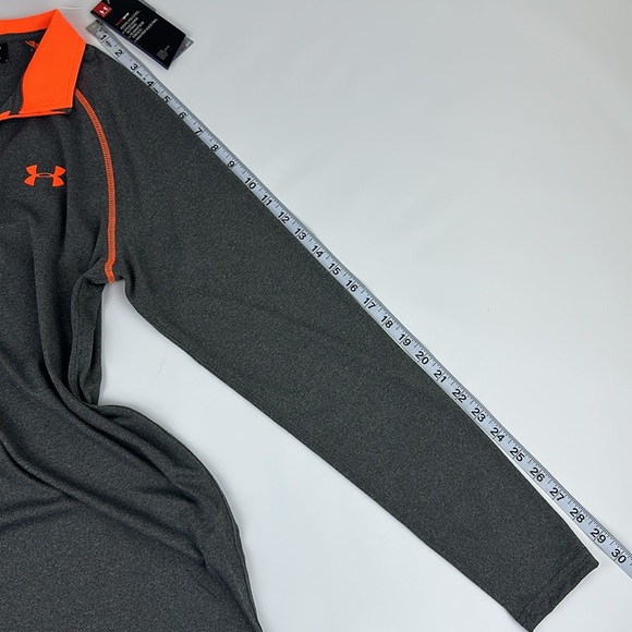 Under Armour 1/4 zip Men’s Small Heatgear Loose Fit Shirt. Charcoal Gray/Orange. - Picture 5 of 6